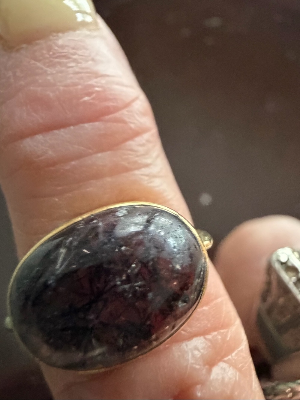 14 kt one of a kind blk dendrite stone ring